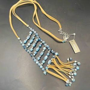NEW CHICO’S Button Ladder 29” Leather cord Necklace, NWT